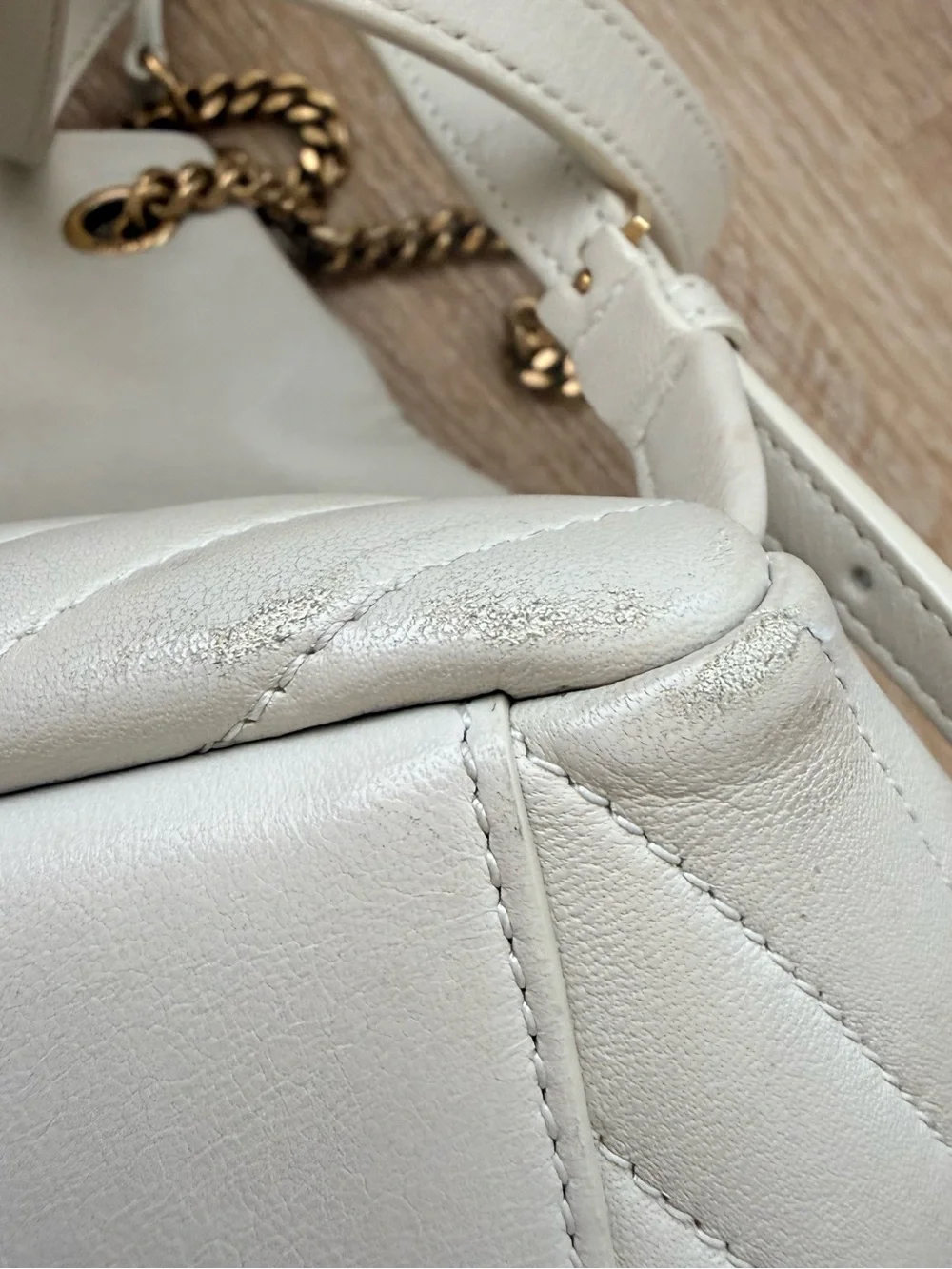 Saint Laurent Off-White Quilted Leather Backpack with Gold YSL Logo